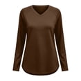 thumbnail image 6 of Women's Solid Color V Neck Raglan Long Sleeve Casual Layering T Shirt Top,Brown,Women's Plus Size L, 6 of 6