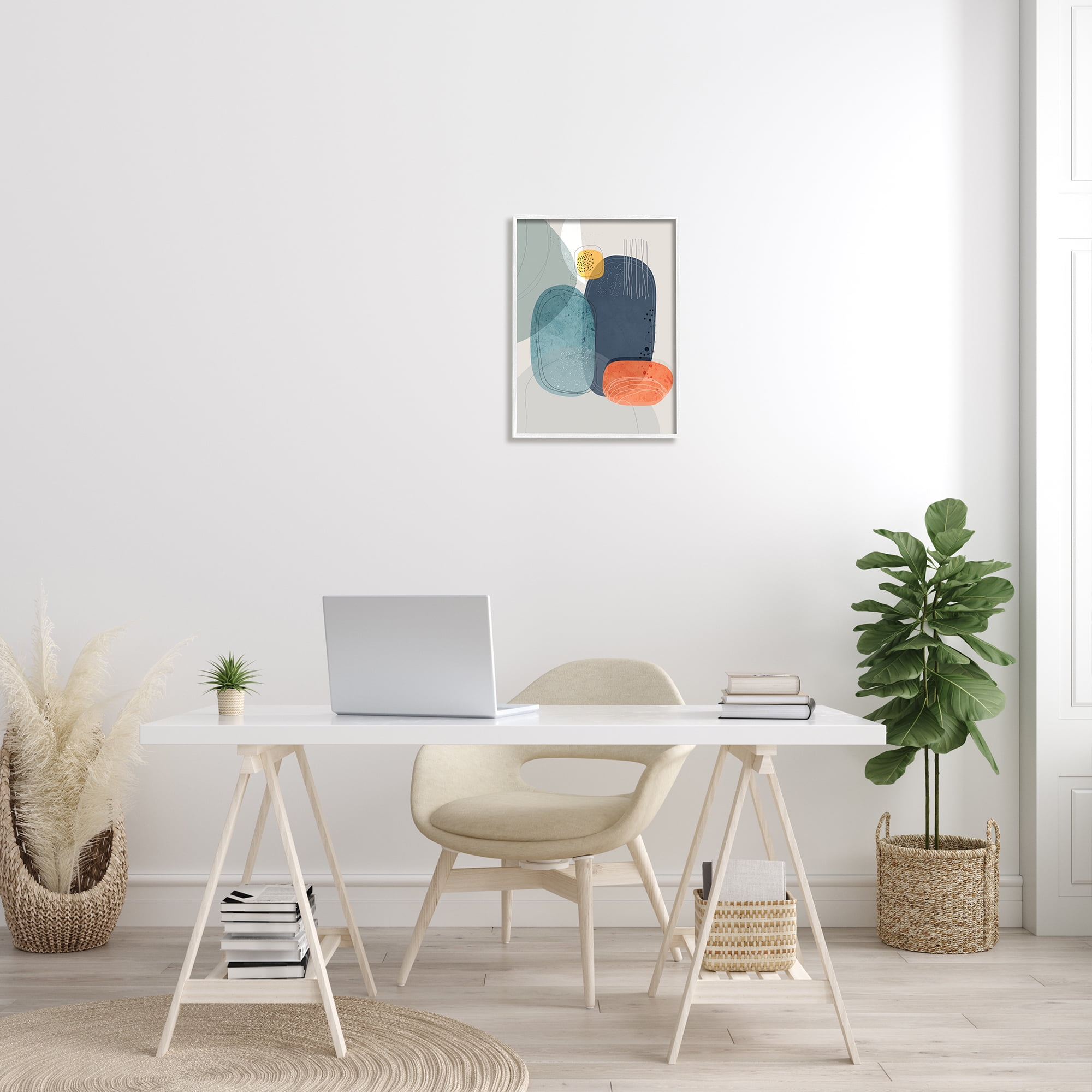 Stupell Industries Retro Stone Abstraction Deco Inspired Dotted Linework Coastal Painting White Framed Art Print Wall Art, 16 x 20, Design by Ishita Banerjee