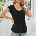 thumbnail image 5 of JGGSPWM Womens Short Sleeve Summer Scoop Neck Pleated Front Casual Tees Tops T Shirts Black S, 5 of 8
