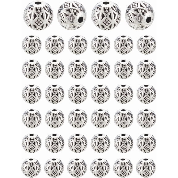 100Pcs Alloy Beads Tibetan Bead Spacers 6mm Hollow Beads Rondelle Beads Jewelry Round Beads for Chain Bracelet Necklace DIY Jewelry Making Crafts Silver