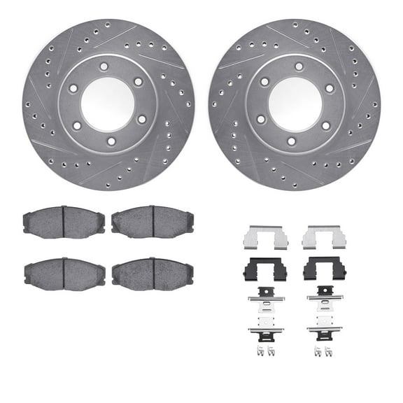 Dynamic Friction Company Front Brake Rotors-Drilled and Slotted-Silver with 5000 Advanced Brake Pads includes Hardware 7512-76096