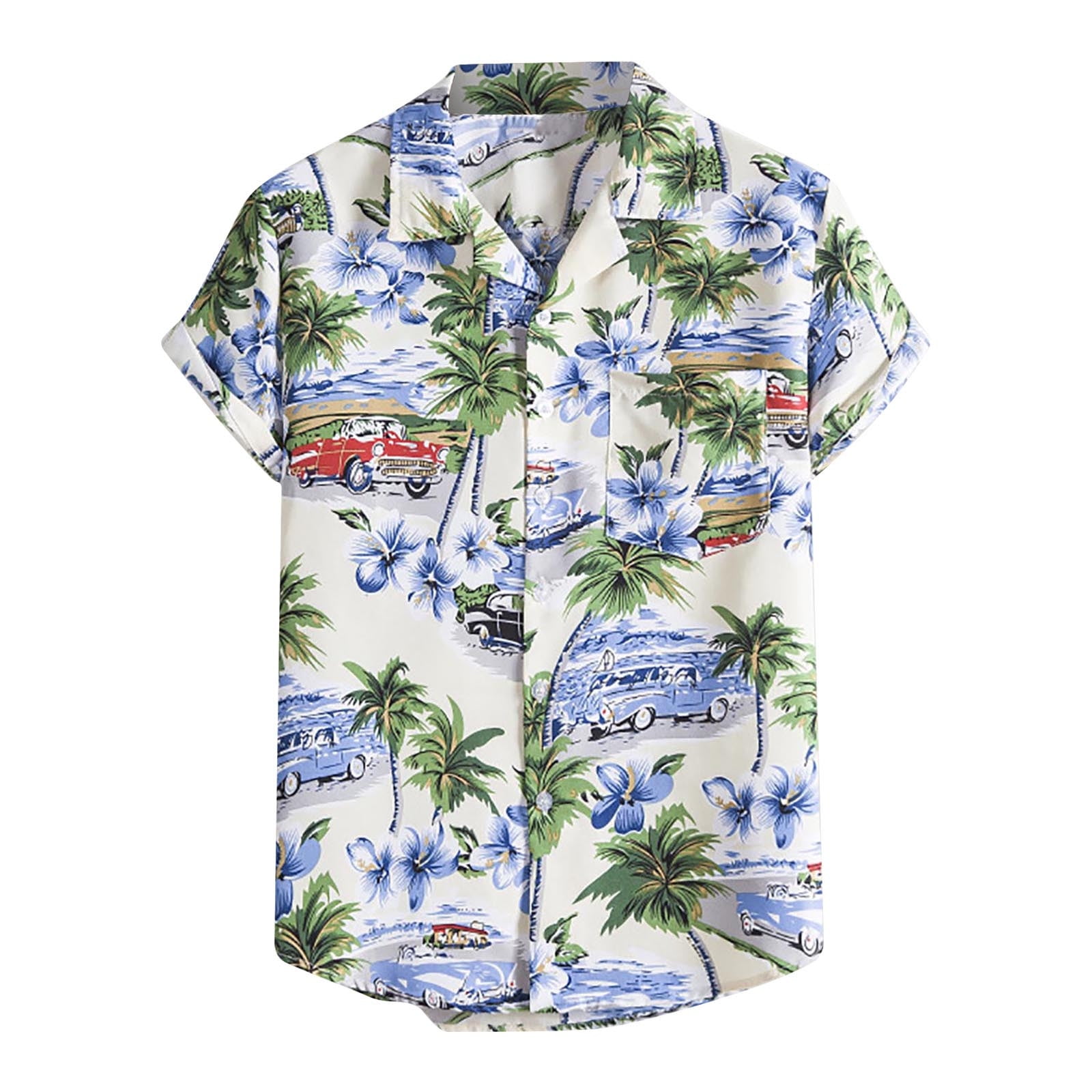 ZCFZJW Mens Floral Cotton Short Sleeve Button Down Casual Hawaiian ...