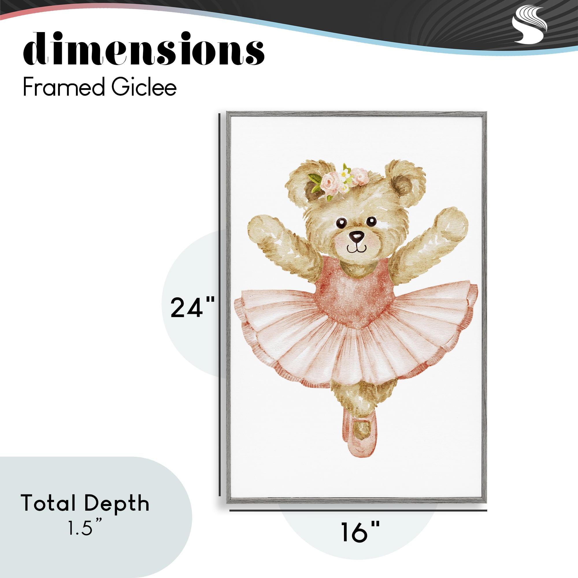 Teddy Bear Ballet Tutu Gray Framed Giclee Art, design by Amy Hall
