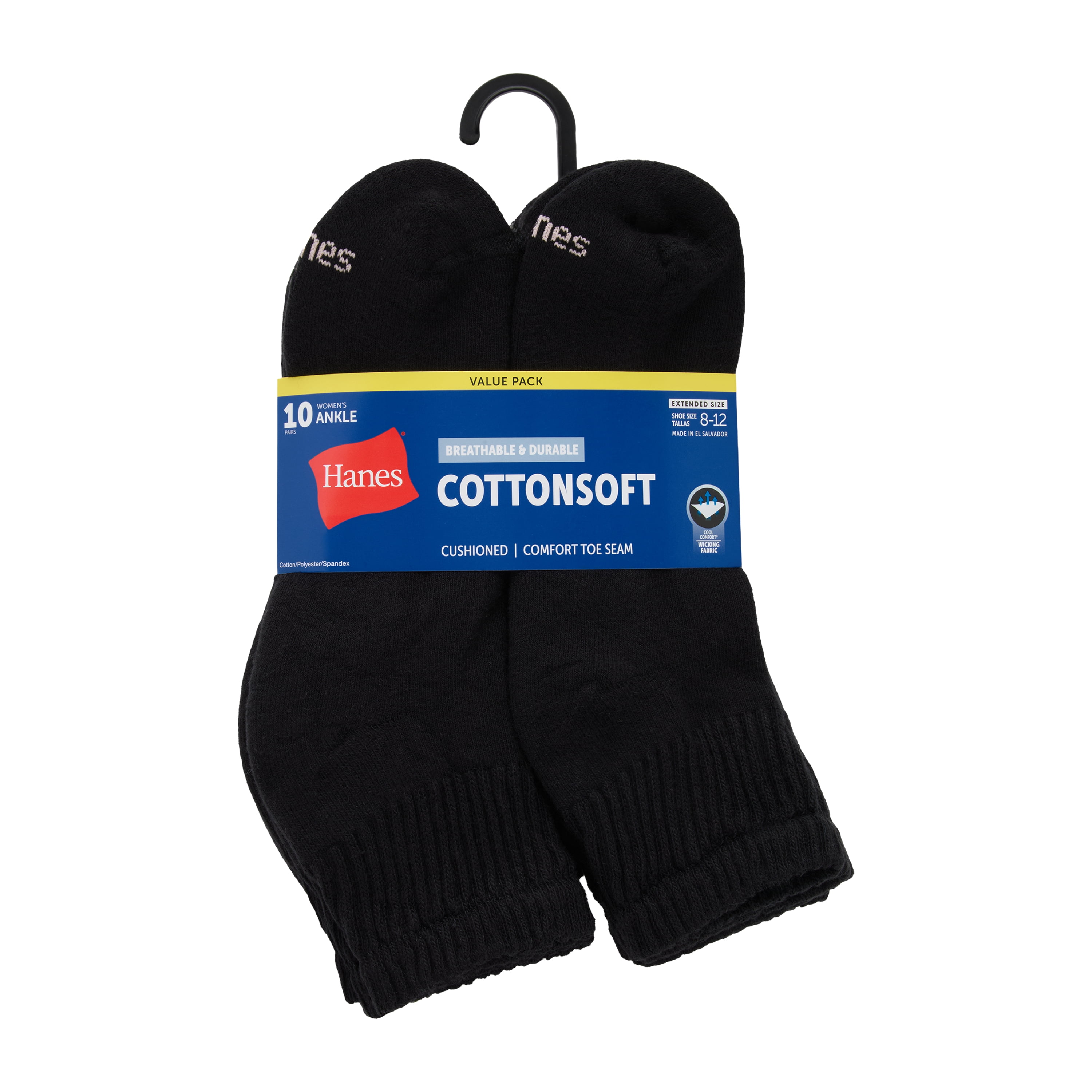 Hanes Womens CottonSoft Ankle Socks, 10-Pack, Size 8-12