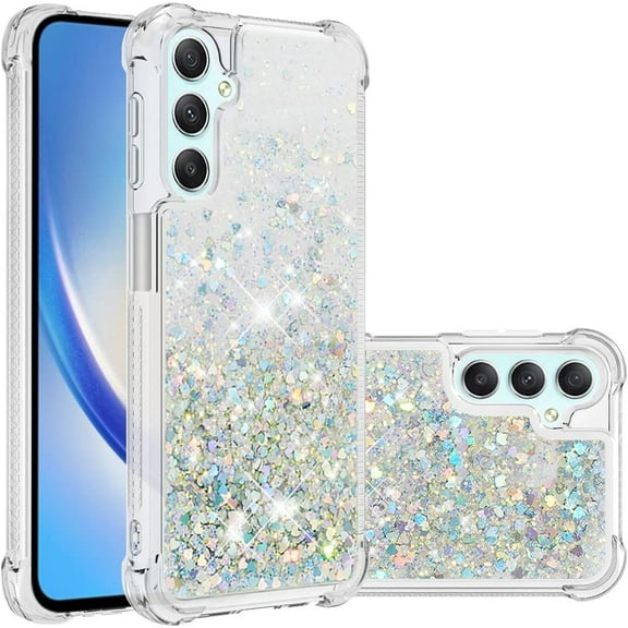 Case for Samsung Galaxy A25 5G Case Glitter Liquid Cute Clear Phone Case Floating Quicksand Shockproof Protective Bumper Soft TPU Case for Samsung Galaxy A25 5G Love Sliver YB