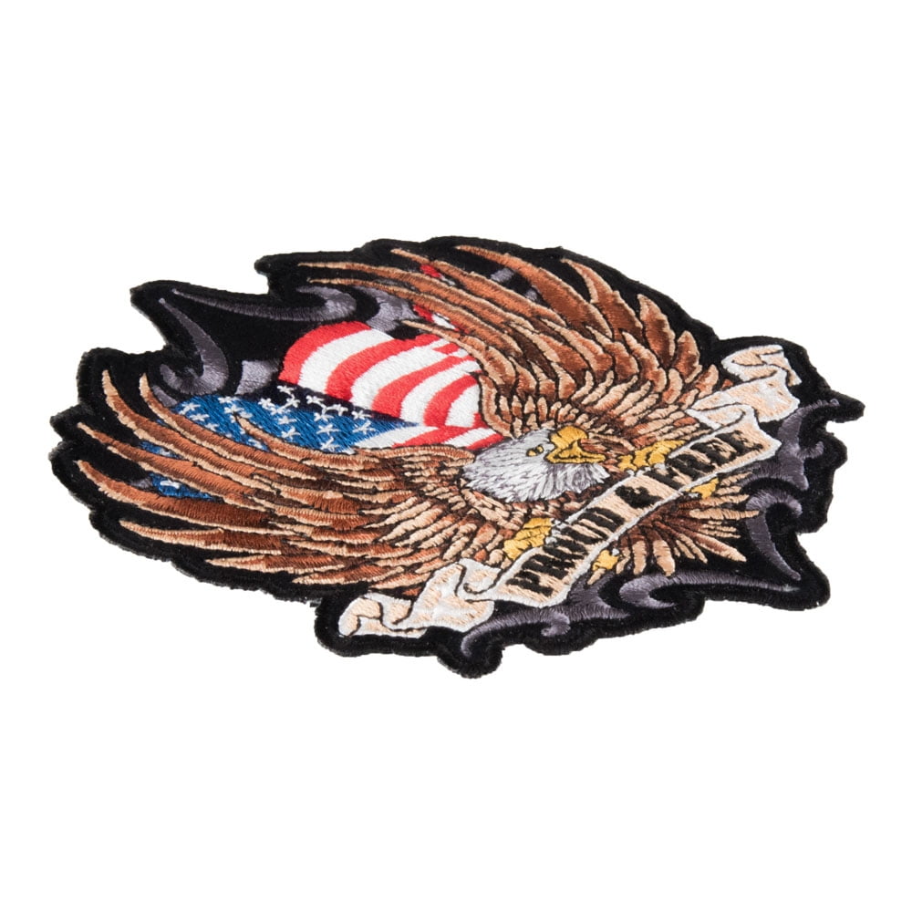 Proud & Free Patriotic American Eagle Patch, Large Size.
