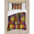thumbnail image 3 of Colorful Duvet Cover Set, Stitch-Like Digital Mix Motifs Pattern with Inner Triangle Round Shapes Image, Decorative 3 Piece Bedding Set with 2 Pillow Shams, Queen Size, Multicolor, by Ambesonne, 3 of 3