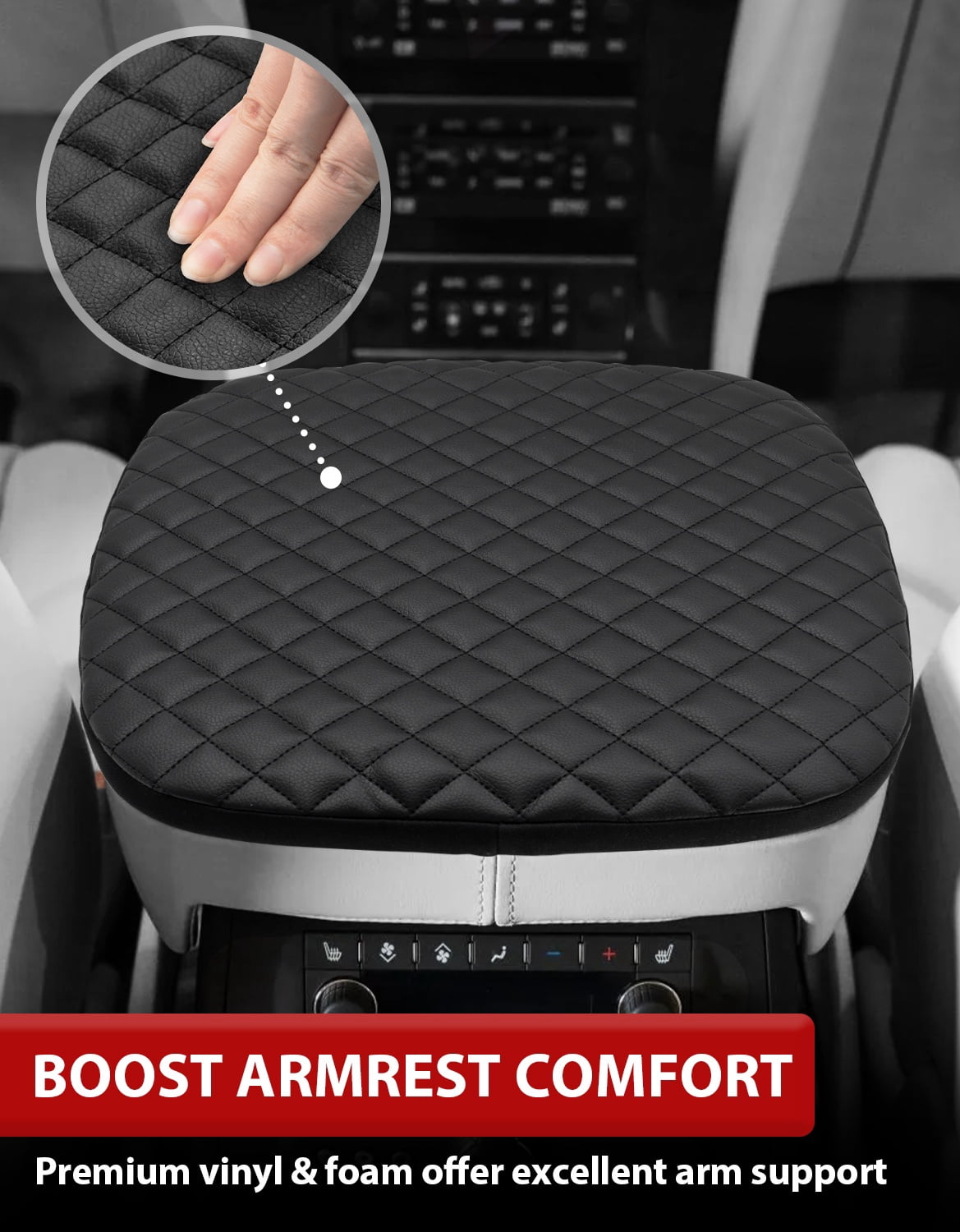 KBH Center Console Cover for Cadillac Escalade 2007-2014, Middle Console Lid Armrest Cover Protector for Car Interior Accessories, Black