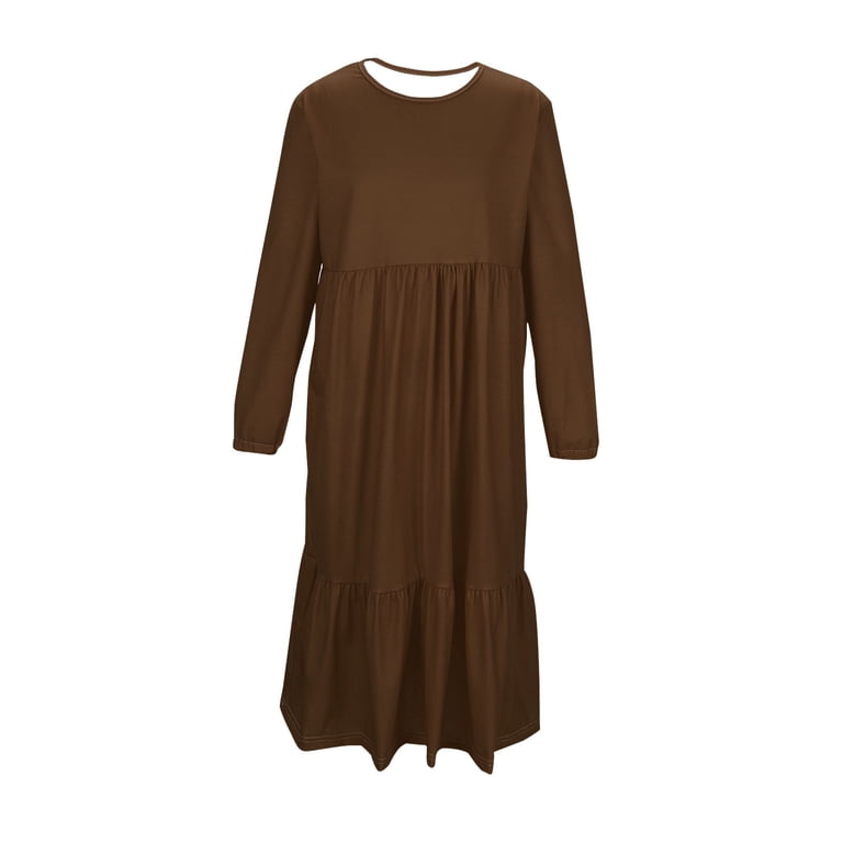 Miluxas Girls Maxi Dresses Lantern Long Sleeve Casual Holiday Dress Trendy  Solid Color Dress Brown 4-5Years - Walmart.com