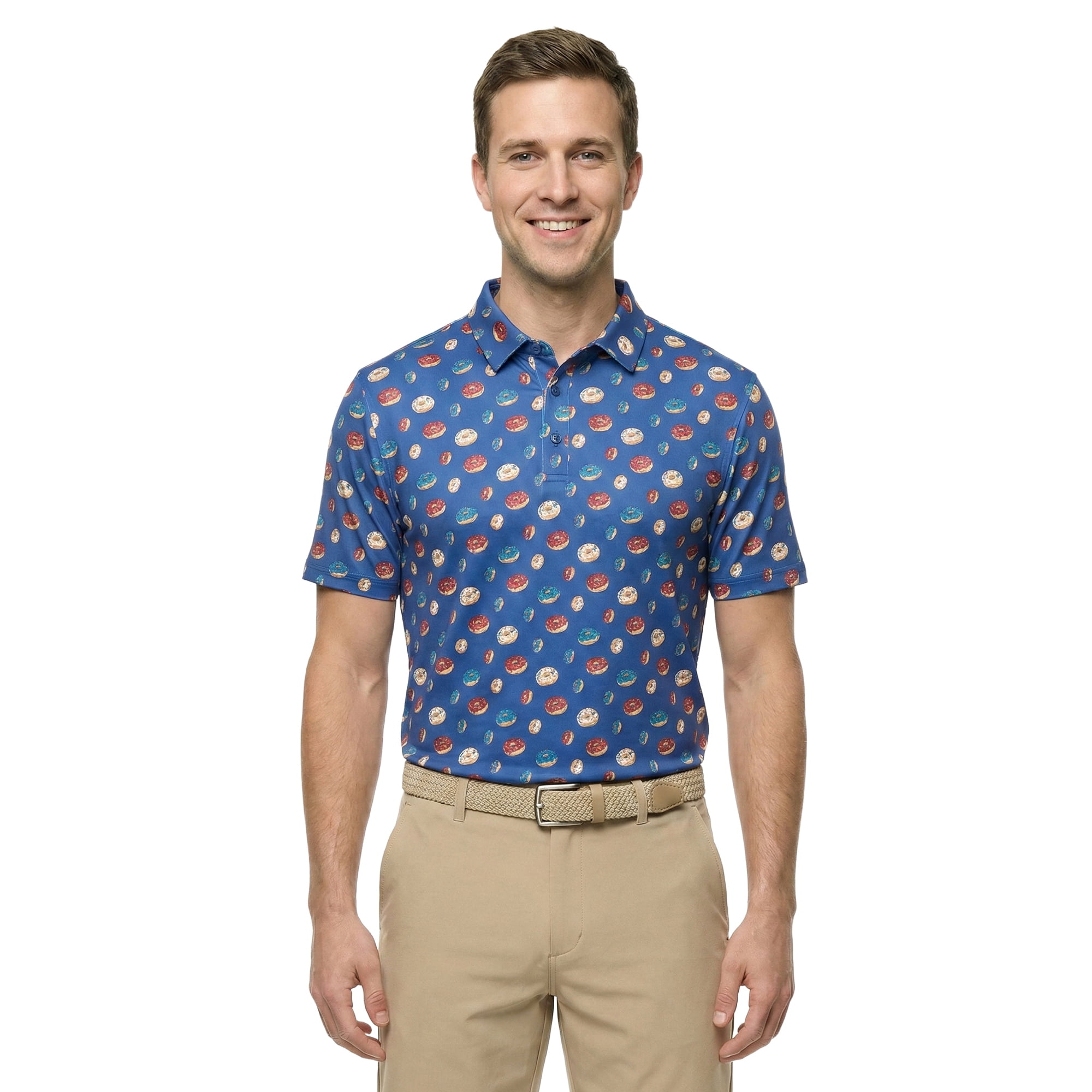 Birdie Bound Men's and Big & Tall Men's Liberty Donuts Print Polo Golf Shirt, Sizes XS-4XLT