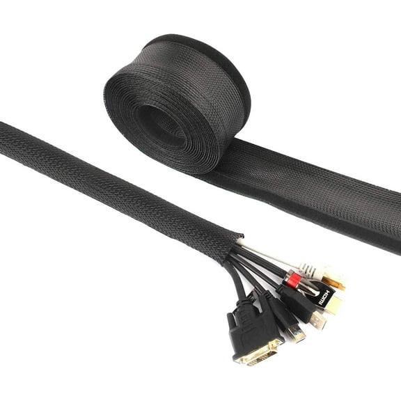 Maximm Self-Closing Cable Management Sleeve - 25 Foot - Braided Wire Loom - Cord Protector Sleeve