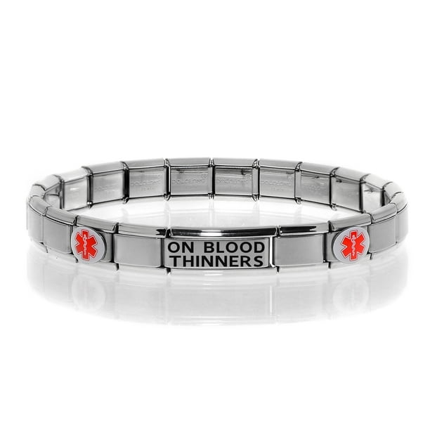 Dolceoro Modular Charm Medical Alert ID Bracelet Jewelry "ON BLOOD THINNERS" For 7" Wrist