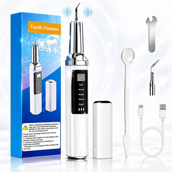 NIKDAS Plaque Cleaner for Teeth, Teeth Cleaning Kit with 5 Adjustable Speeds & 2 Replaceable Heads, with LED Light Oral Stain Cleaner, Rechargeable Teeth Cleaner for Home & Travel Use
