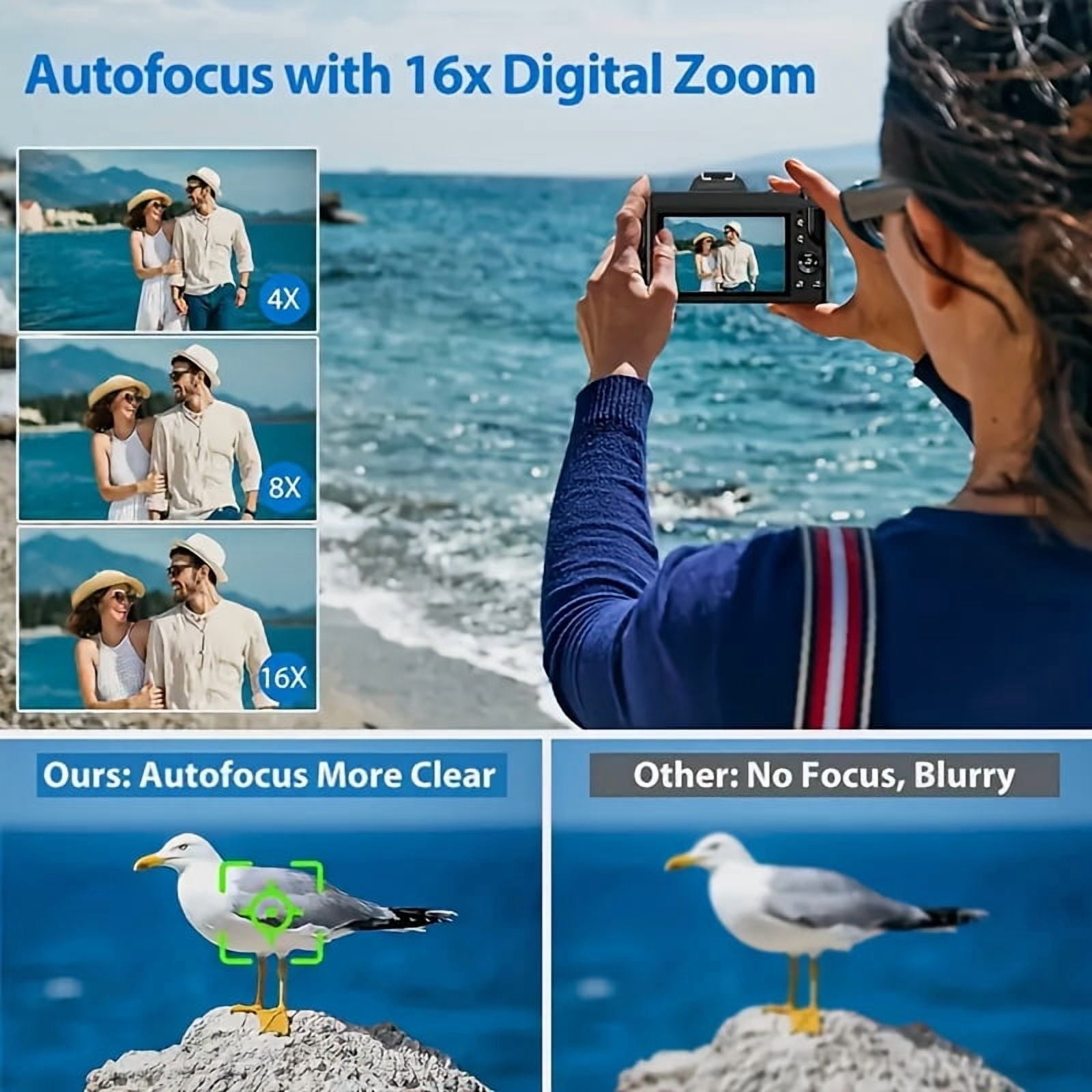 Digital Camera for Photography: 2.4" LCD, 16X Zoom, 1080P Vlog, 9.88mm Wide-Angle Lens, Easy to Use, Ideal Gift for Men and Women