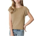 thumbnail image 2 of piuwrlz Short Shirts Sleeve Kids Girls T-Shirts Tops Solid Color Round Neck Blouses T Shirt Top Khaki Size XL, 2 of 4