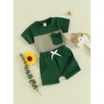 thumbnail image 3 of JYYYBF 2Pcs Baby Boy Summer Outfits Short Sleeve Contrast Color T-Shirt + Pocket Shorts Set Toddler Clothes, 3 of 7