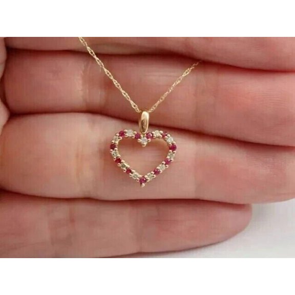 Valentine Gift 2Ct Heart Cut Red Ruby Pendant 14K Yellow Gold Plated 18" Chain