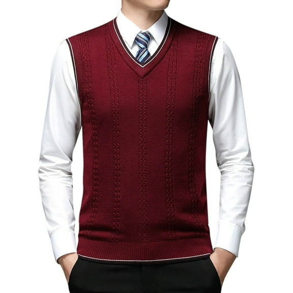 uikmnh Vests for Men Men's Fashion Casual Jacquard V-Neck Plaid Pattern Sleeveless Sweater Vest with Intricate Bottom Design Size:3XL