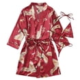 thumbnail image 2 of Womens Soft Pajama Clearance- Bathrobes Sexy Silk Satin Printed Plus Size Robe Sleepwear Wine Size M, 2 of 8