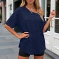 thumbnail image 4 of idosla Womens Off the Shoulder Tops Oversized T-Shirts Short Sleeve Tees Summer 2026 Casual Spring Clothes (Blue, S), 4 of 5