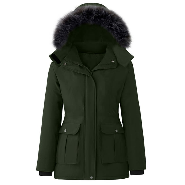 Women's Solid Color Winter Down Jacket with Detachable Hood