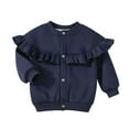thumbnail image 2 of Cowsor Toddler Girls Cardigan Sweaters Kids Ruffle Sweater Jacket Long Sleeve Button Down Knitted Warm Coats, 2 of 7