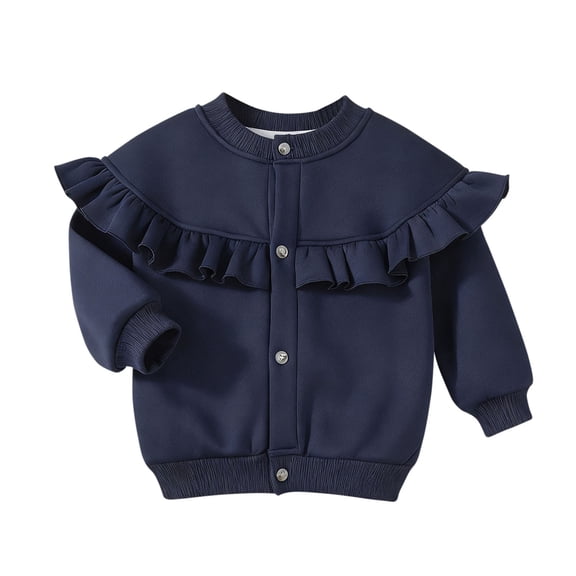 Posijego Little Girls Spring Jackets Ruffle Long Sleeve Button Closure Casual Outwear Girls Clothes