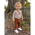 thumbnail image 5 of Cjfdfy Newborn Baby Boys Fall Outfits  Striped Waffle Knit Long Sleeve Striped Romper With Elastic Waist Solid Pants 2Pcs Infant Fall Winter Outfit Coming Home Outfit 0-18M, 5 of 9