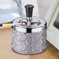 thumbnail image 2 of Automatic Extinguishing Metal Ashtray for Home and Desktop Decorative Compact Cigarette Ashtray with Rotating Cover Souvenir 9.7X12cm (Dark Blue,Dark Blue,White), 2 of 7