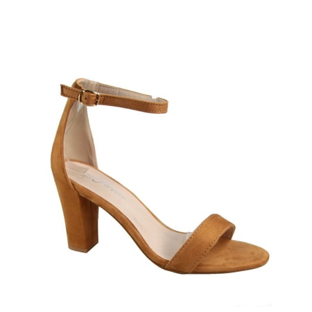 

Rise-7 Women s Open Toe Ankle Strap Buckle Chunky High Heels Sandals Shoes ( Tan 8.5 )
