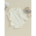 thumbnail image 3 of Arvbitana Infant Baby Solid Color Romper Casual Long Sleeve Ribbed Jumpsuit Newborn Oneise Bodysuits Loose Fit Clothes for Boys Girls, 3 of 7