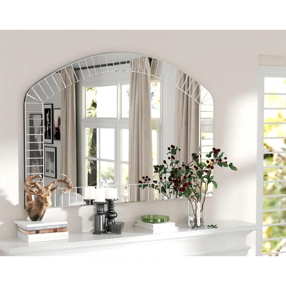 Arched Wall Mirror Decorative Beveled Crystal Frame 40x28 inch Silver