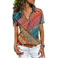 thumbnail image 1 of WISEFIN Womens Ethnic Paisley Print Short Sleeve Zipper Tunic T-Shirt Blouse Tops, 1 of 2