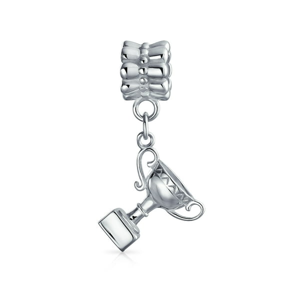 Bling Jewelry Womens Sports Champion Trophy Dangle Charm Bead Sterling Silver for European Bracelet