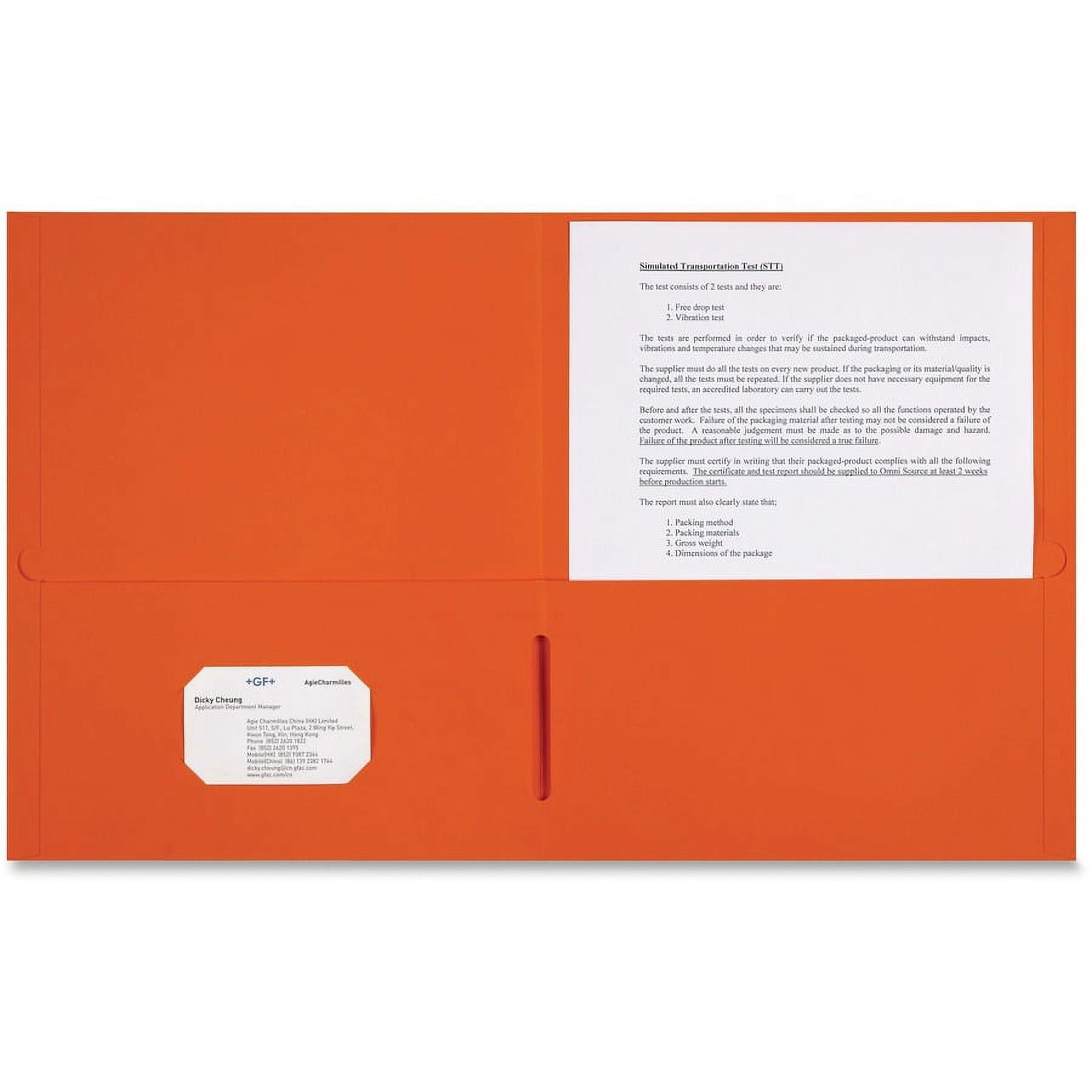 Sparco Letter Pocket Folder - 8 1/2" x 11" - 2 Internal Pocket(s) - Leatherette Paper - Orange - 25 / Box | Bundle of 2 Boxes