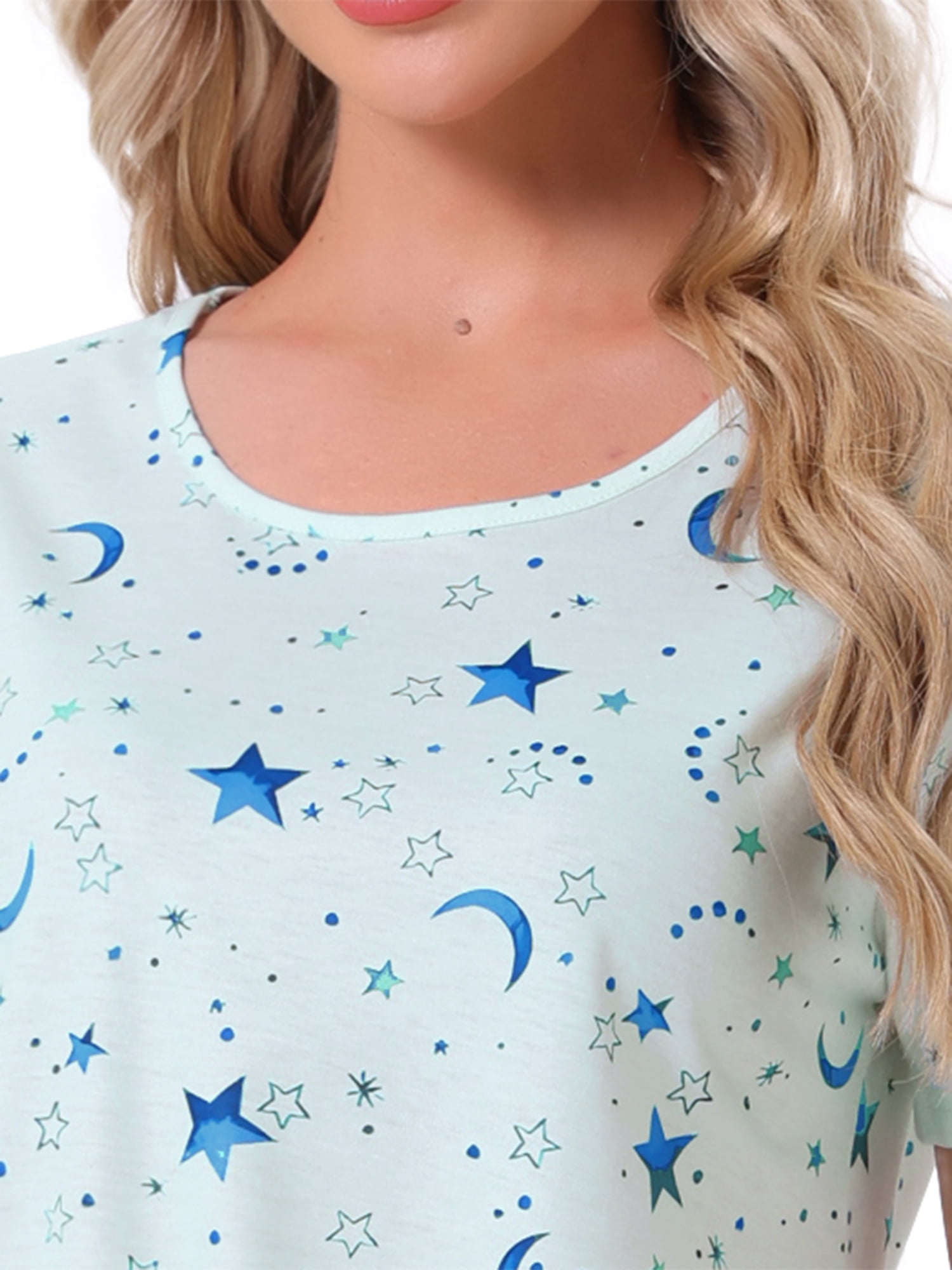 DARING DIVA Women's Colorful Striped Short Sleeve Nightgown S Star Moon