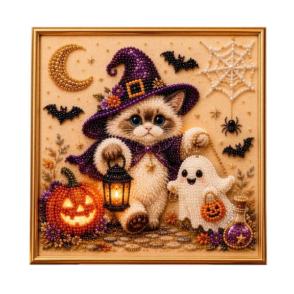 Halloween Cat Pearl Art DIY Kit, Diamond Art (Style A) Spooky Cute 3D Pearl Diamond Painting Crafts Kits for Adults, DIY Fall Home Decor Wall Art