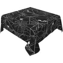 Halloween Tablecloth Square 60 x 60 Inch Black White Bats Spider Web Table Cloth Polyester Fabric Farmhouse Halloween Holiday Black Table Cover for Home Party Picnic Indoor Outdoor Decor