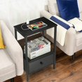 thumbnail image 6 of Bedroom Beside Nightstand Table End Table w/Sliding Drawer Power Outlets Black, 6 of 8