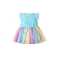 thumbnail image 2 of Girl Ruffles Fly Sleeve Dress Rainbow Mesh Yarn Stitching A-line Princess Dress, 2 of 6