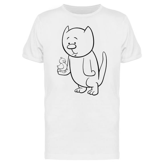 Cute Kitten With Bird Cartoon T-Shirt Men -Image by Shutterstock, Male Large