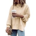 thumbnail image 2 of Fall Winter Crewneck Women Casual Knit Sweater Ribbed Side Slit Loose Pullover, 2 of 5