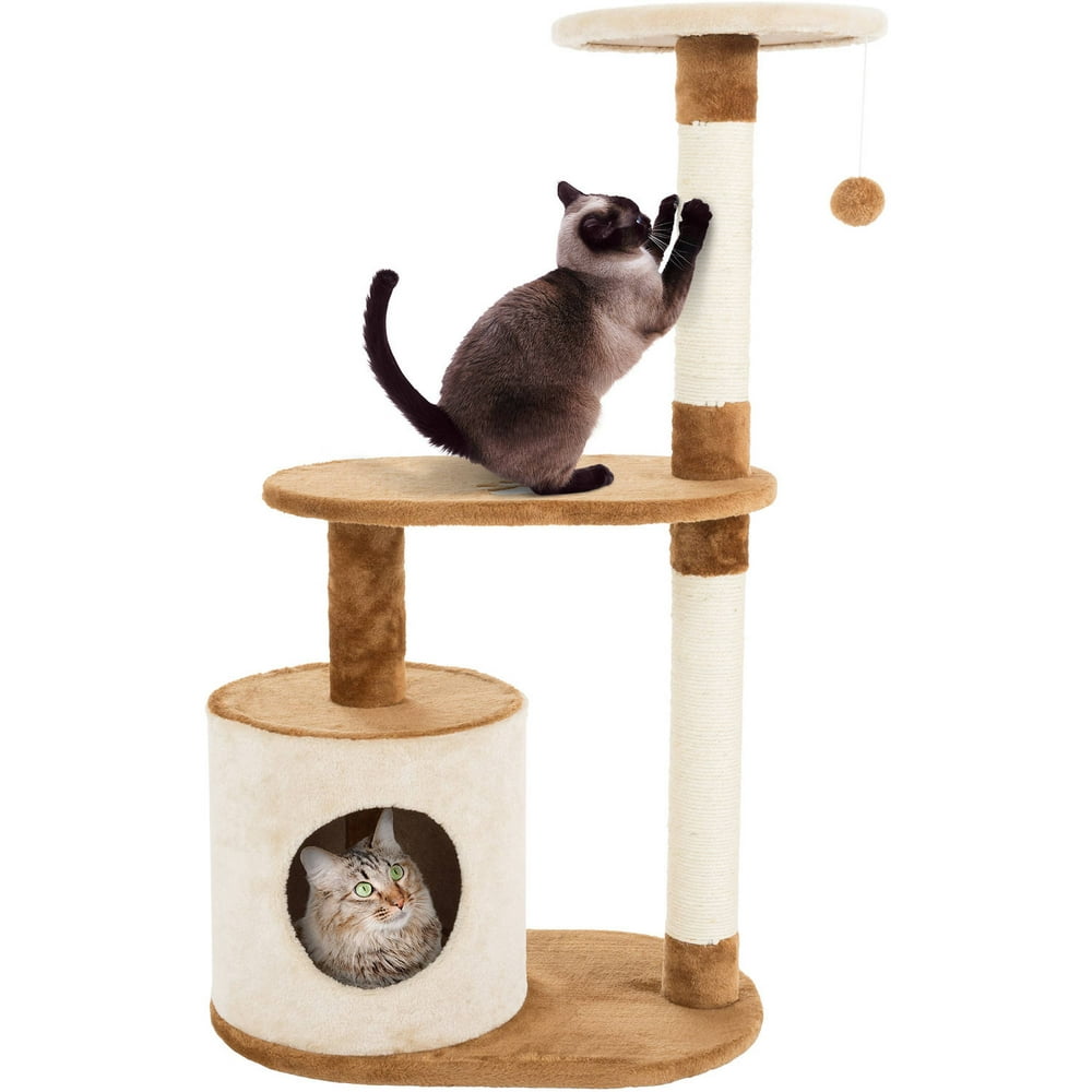 PETMAKER 37.5in Cat Tree & Condo Scratching Post Tower, Brown & Tan