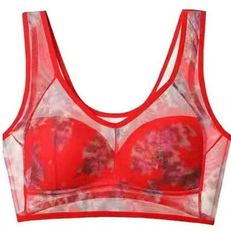 Rlmidhb Wireless Bras for Women 2025 Lace Red Seamless Seamless Wireless No Underwire Push Up Bralettes Ice Silk Nylon Soft Bra