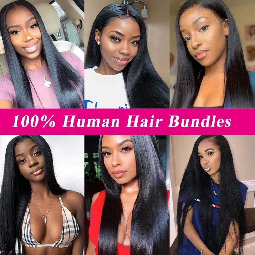 Human Hair Bundles Straight Single Bundle 10A Unprocessed Brazilian Virgin Hair Bundles 100% Human Hair Extensions 1B Natural Color(22 inch)