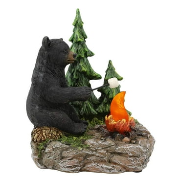 Ebros Rustic Black Bear Roasting Marshmallow By Bonfire LED Night Light Statue