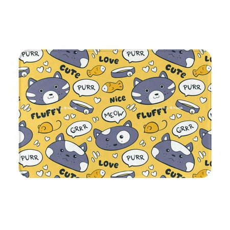 Non Slip Door Mat Cute Cat Face Collar Fish Fast Drying Bath Tub Mats Absorbent Bathroom Rugs Entrance Welcome Mat Bath MatS for Tub Floor Home Kitchen Hotel 16x24in