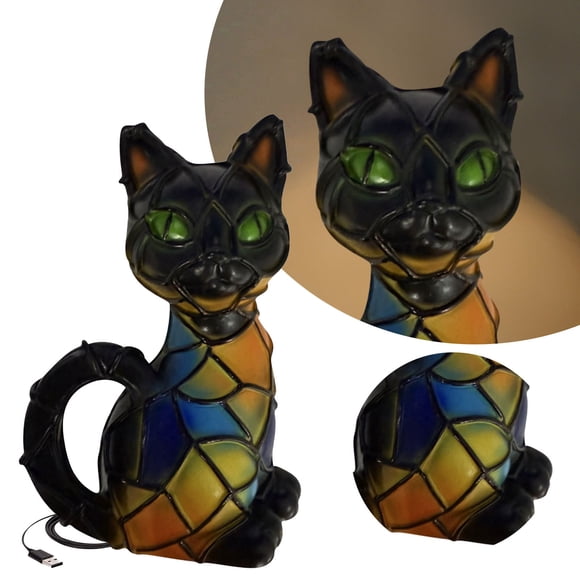 USB Powered Dyed Resin Table Lamp Cute Pet Cat Design Night Light With Warm Glow For Desktop Bedside