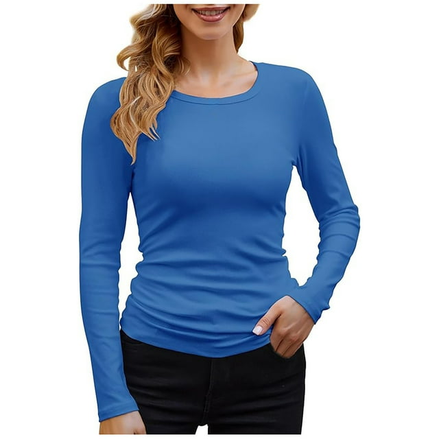 TINZ Mode Décontractée pour Femmes T-Shirt à Manches Longues Col Rond Couleur Unie Hauts à Manches Longues en Polyester Manches Courtes Haut Ample pour le Travail