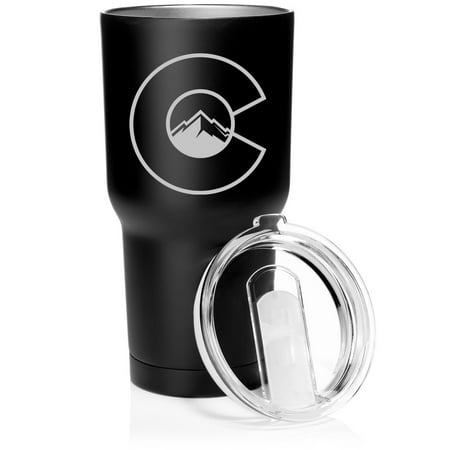 

Smooth Body Tumbler Stainless Steel Vacuum Insulated Travel Mug Cup Gift Colorado Flag with Mountains (30 oz Matte Black)